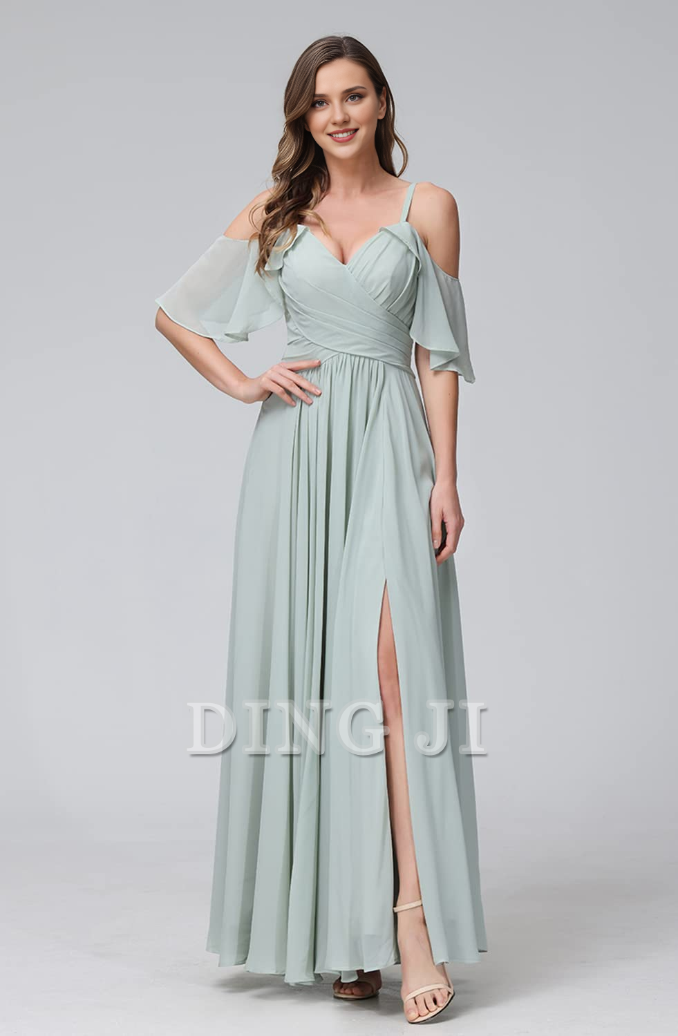 DingJiDress Bridesmaid Dresses Sweetheart Off Shoulder Chiffon Side Fork Elegant Long Formal Wear Dresses