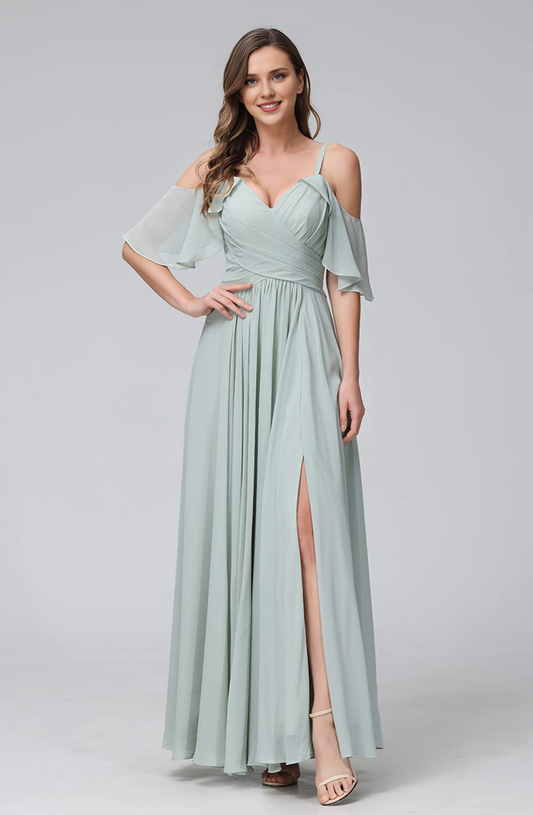 DingJiDress Bridesmaid Dresses Sweetheart Off Shoulder Chiffon Side Fork Elegant Long Formal Wear Dresses