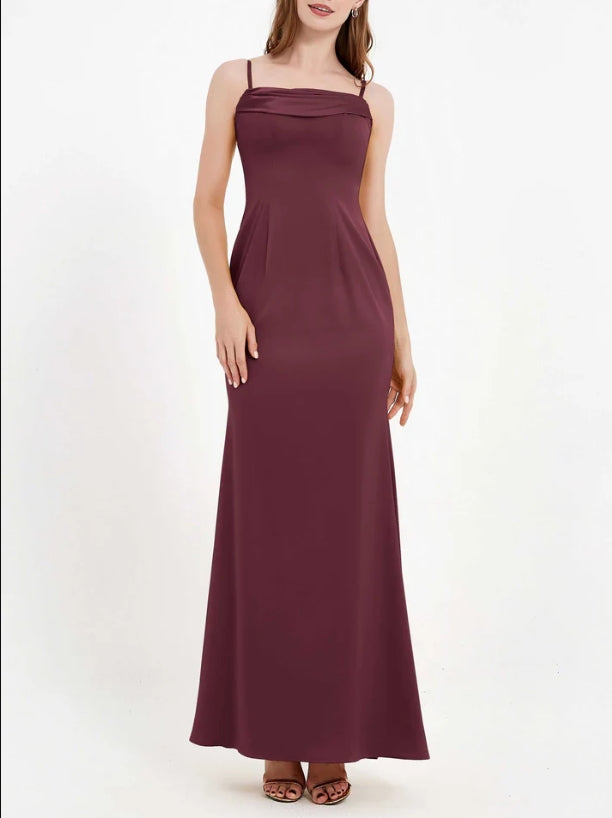 DingJiDress Evening Dress Sheath Bodycon Square Neckline Spaghetti Straps Long Crepe Gown Elegant Simple Formal Dress