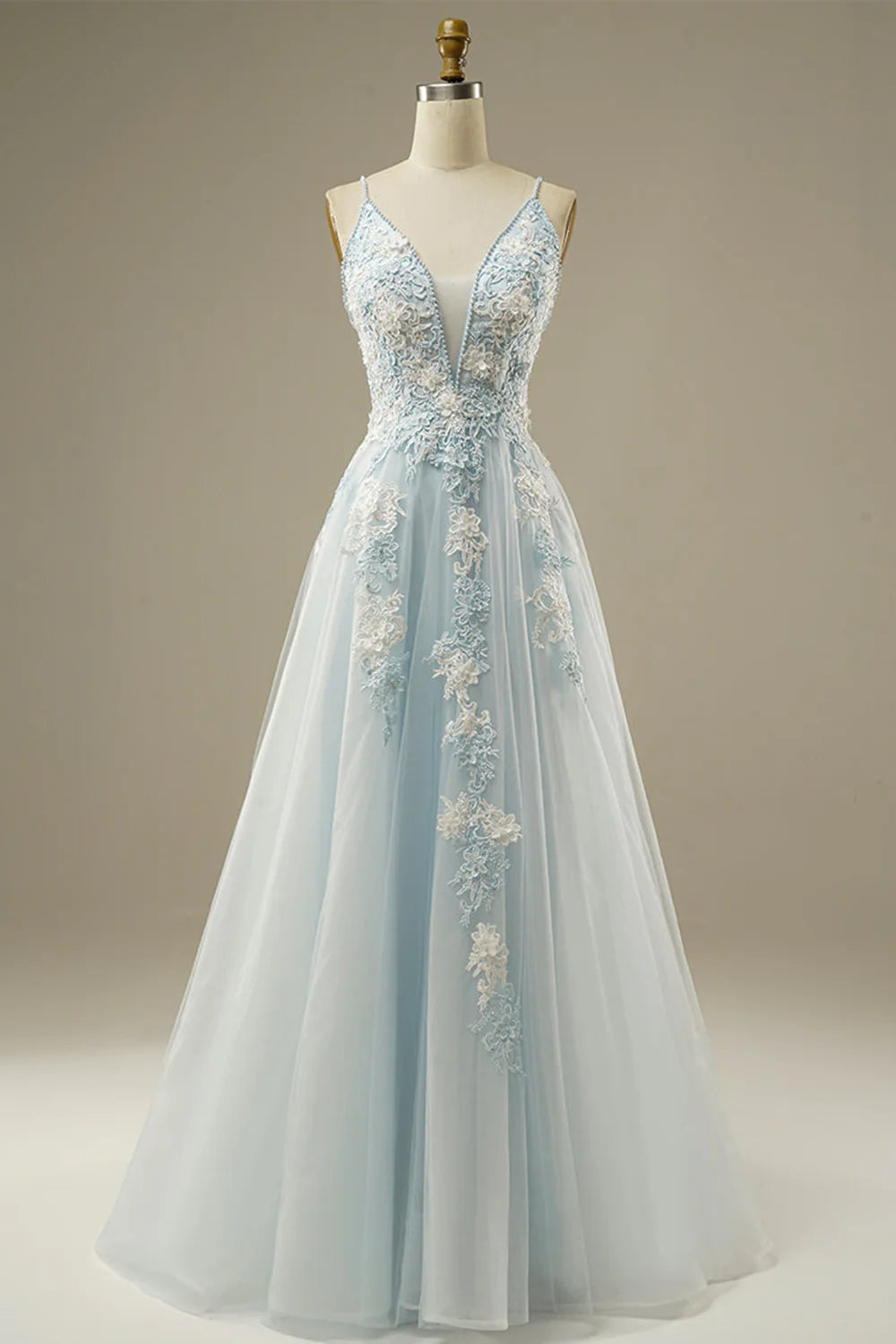 DingJiDress High Quality Dress Luxury A-Line Spaghetti Strap Beading Exquisite Tulle Lace Applique Prom Dress