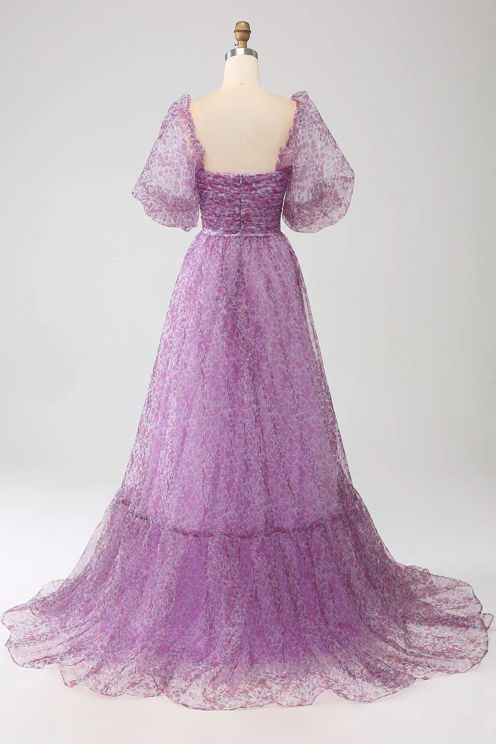 DingJiDress A-Line Square Neck Purple Corset Prom Dress with Half Sleeves