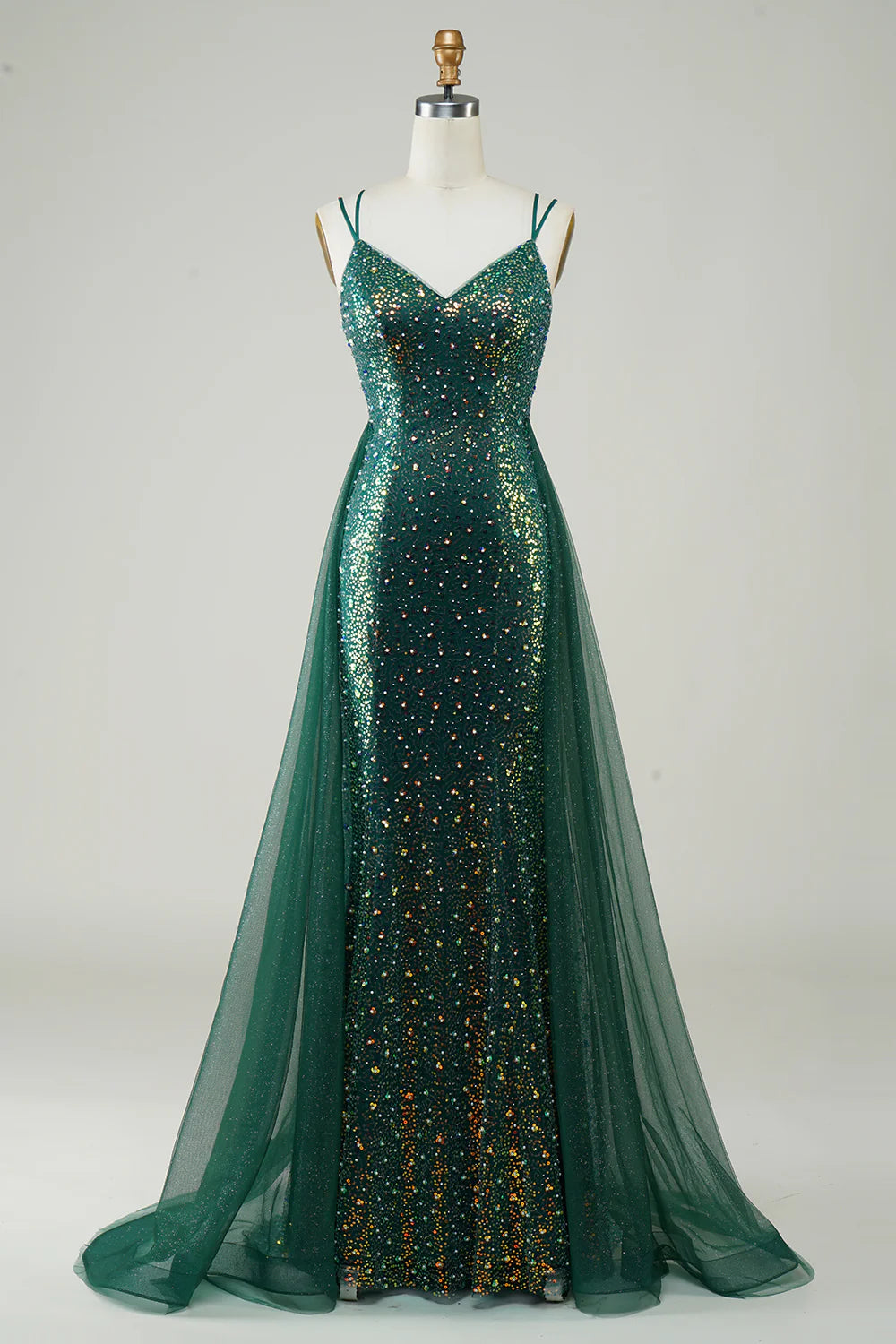 DingJiDress Sparkly Dark Green Beaded Long Prom Dress