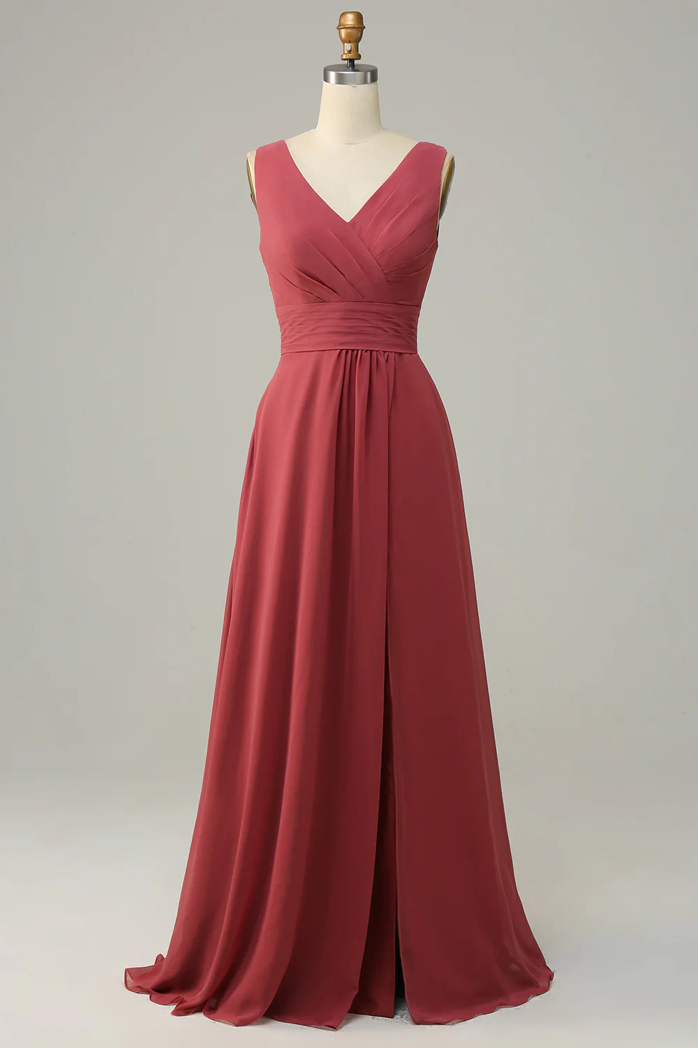 DingJiDress V Neck Desert Rose Sleeveless Chiffon Long Bridesmaid Dress