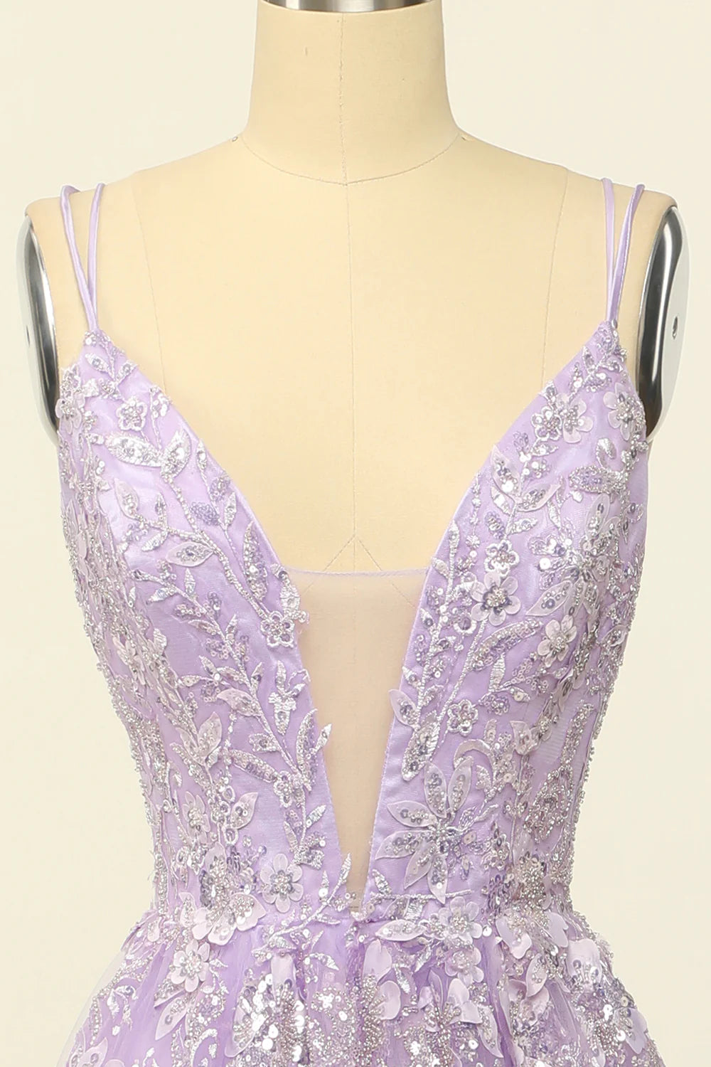DingJiDress Purple Spaghetti Straps Prom Dress With Appliques