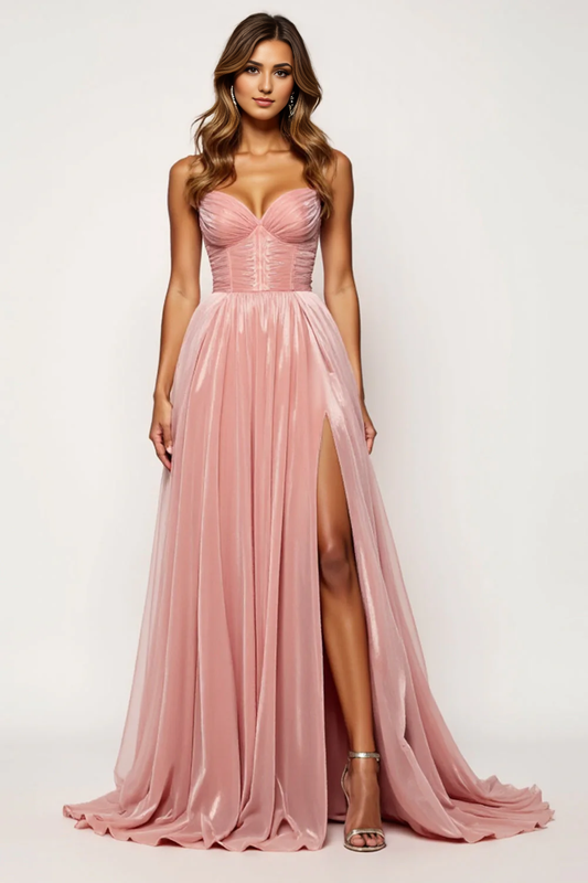DingJiDress High Quality Dress A Line Spaghetti Strap Corset Sweetheart Pleated With Slit Elegant Long Prom Dress