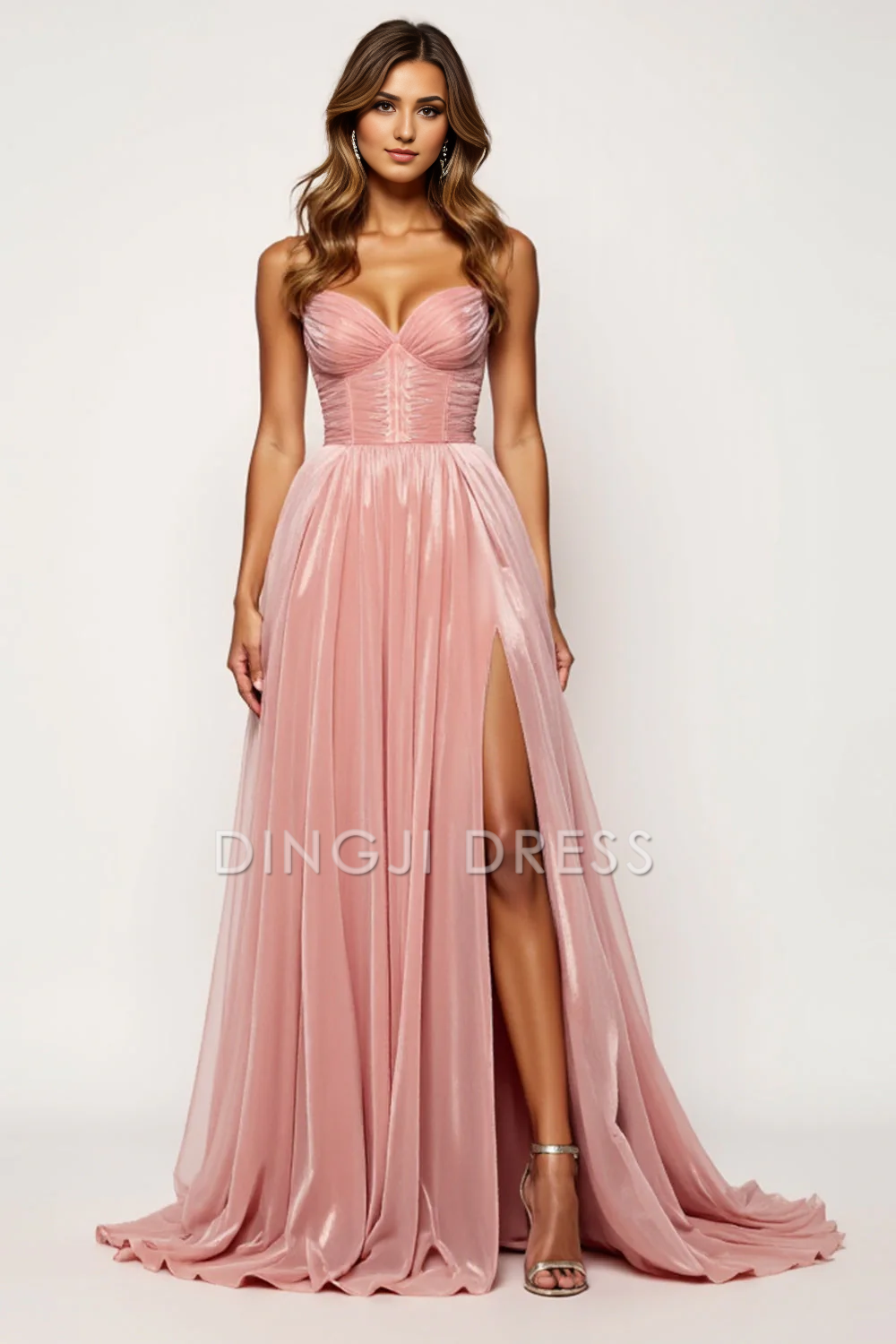 DingJiDress High Quality Dress A Line Spaghetti Strap Corset Sweetheart Pleated With Slit Elegant Long Prom Dress