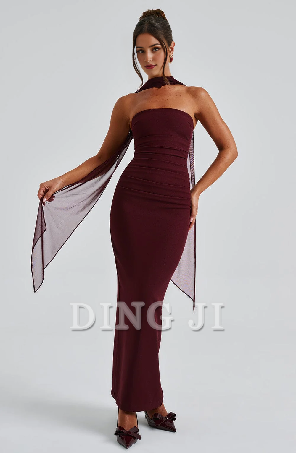DingJiDress Bridesmaid Dresses Strapless Pleated Split to the Back Cultivate oneself Elegant Dresses Wedding Guests Dresses