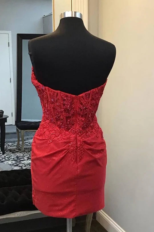 DingJiDress Homecoming Dress Ruby Strapless Applique Beaded Bodycon Graduation Dresses