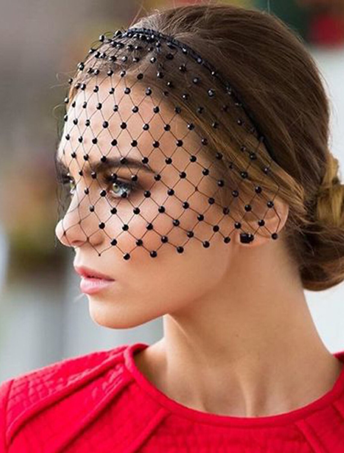 DingJiDress One-tier Simple / Pearls Wedding / Birdcage Veils with Faux Pearl Tulle