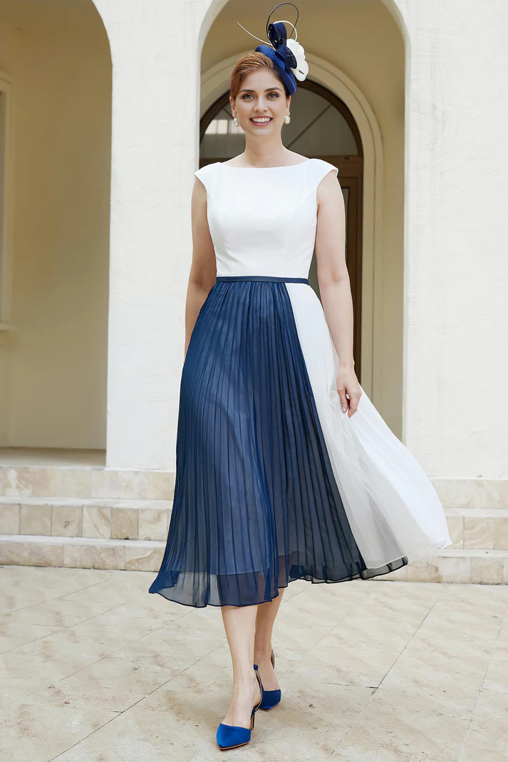 DingJiDress November December Autumn Winter Wedding Guest Dress A-Line Chiffon Pleated Tea-Length Dress Mother of the Groom / Bride Dresses
