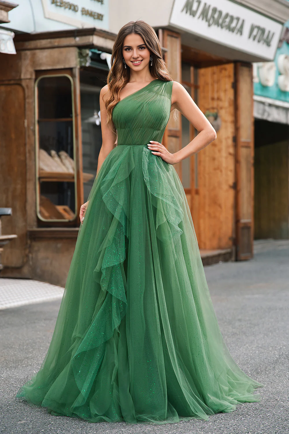 DingJiDress High Quality Dress Evening Dress Fantastic Tulle A-Line One-Shoulder Ruched Fashion Long Prom Dress