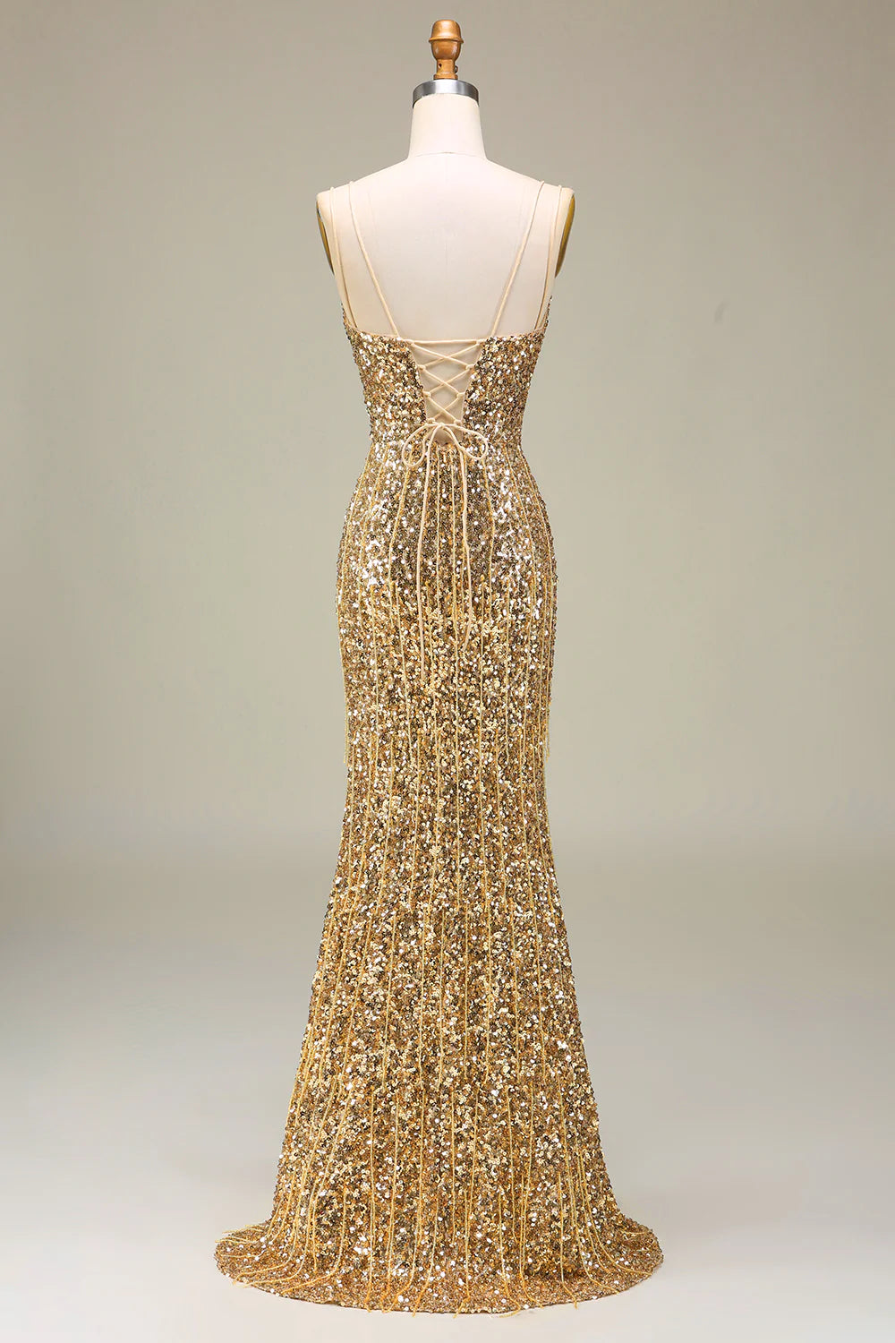 DingJiDress Sparkly Mermaid Golden Long Prom Dress with Slit