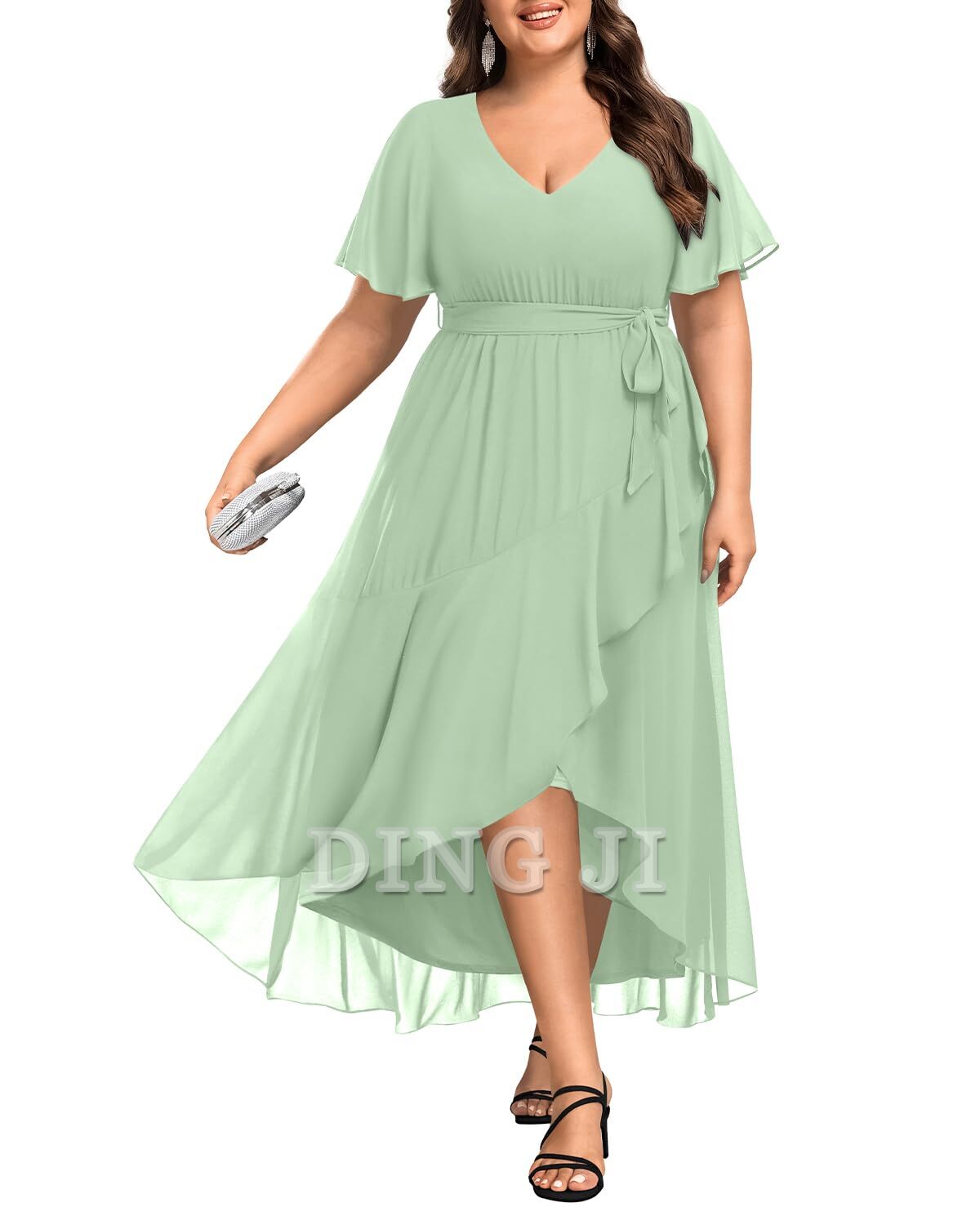 DingJiDress Bridesmaid Dresses Plus Size Long Dress Chiffon High Low Split Ruffle Formal Wear Dresses