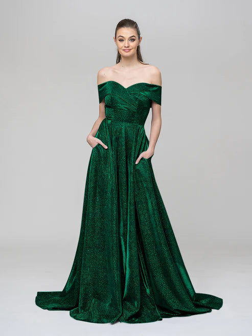 DingJiDress A Line Off The Shoulder Long Prom Dresses With Pockets