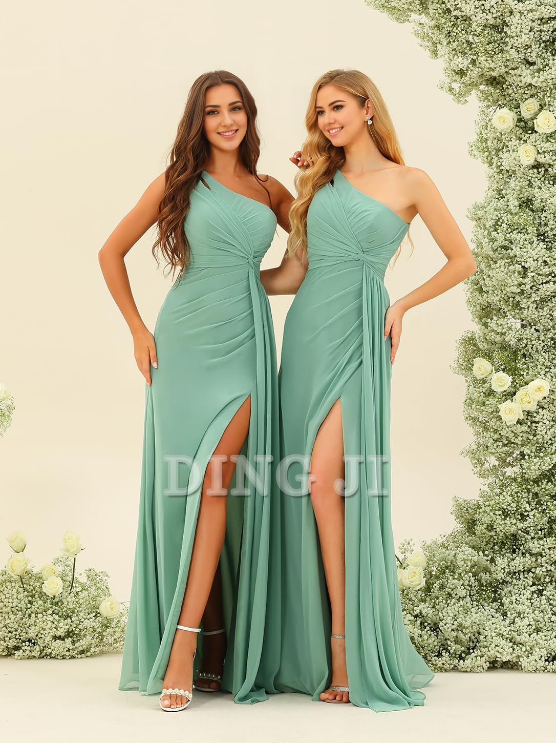 DingJiDress Bridesmaid Dresses A Line One Shoulder Pleated Side Fork Long Chiffon High Quality Formal Wear Dresses