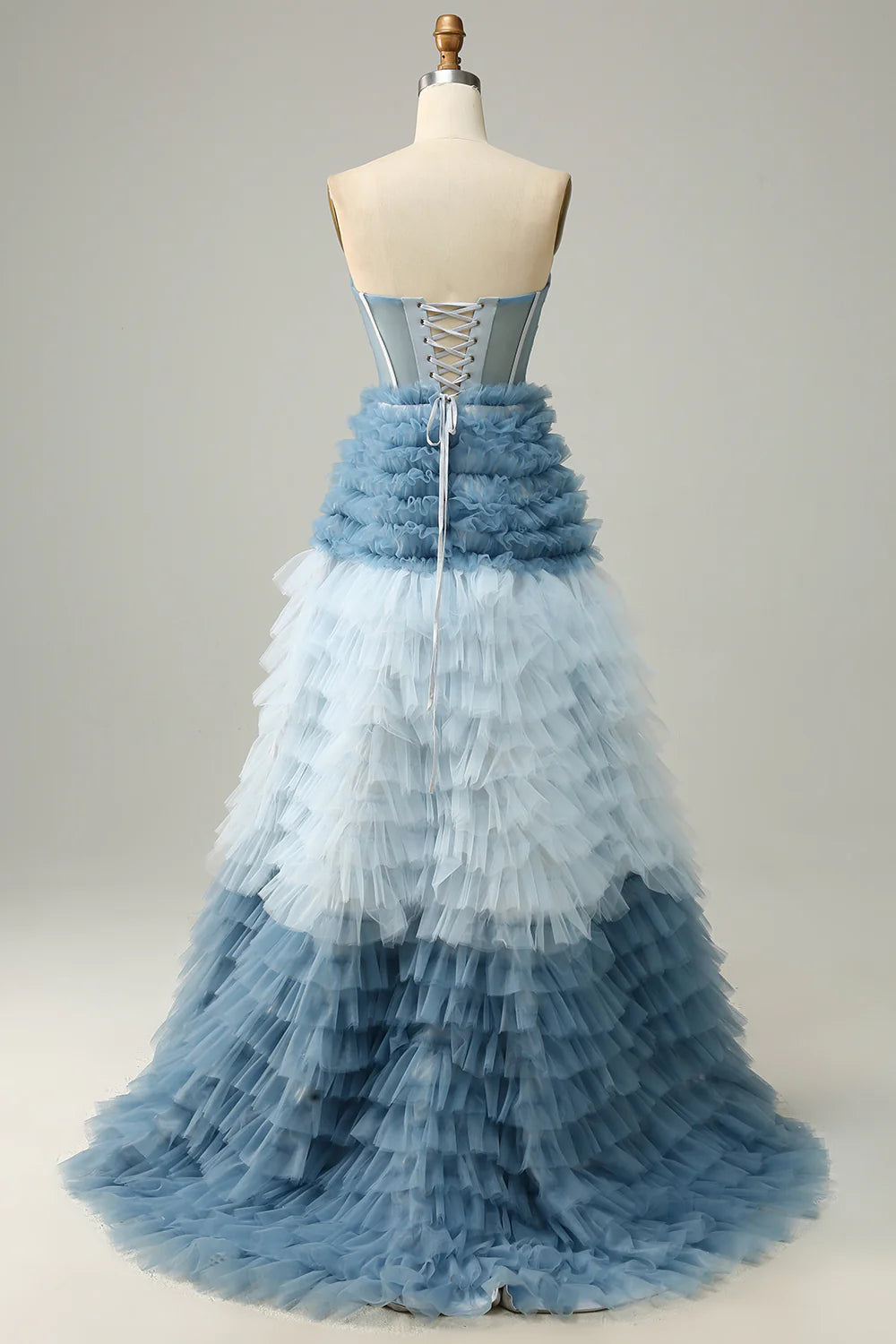 DingJiDress A Line Sweetheart Grey Blue Long Prom Dress with Ruffles