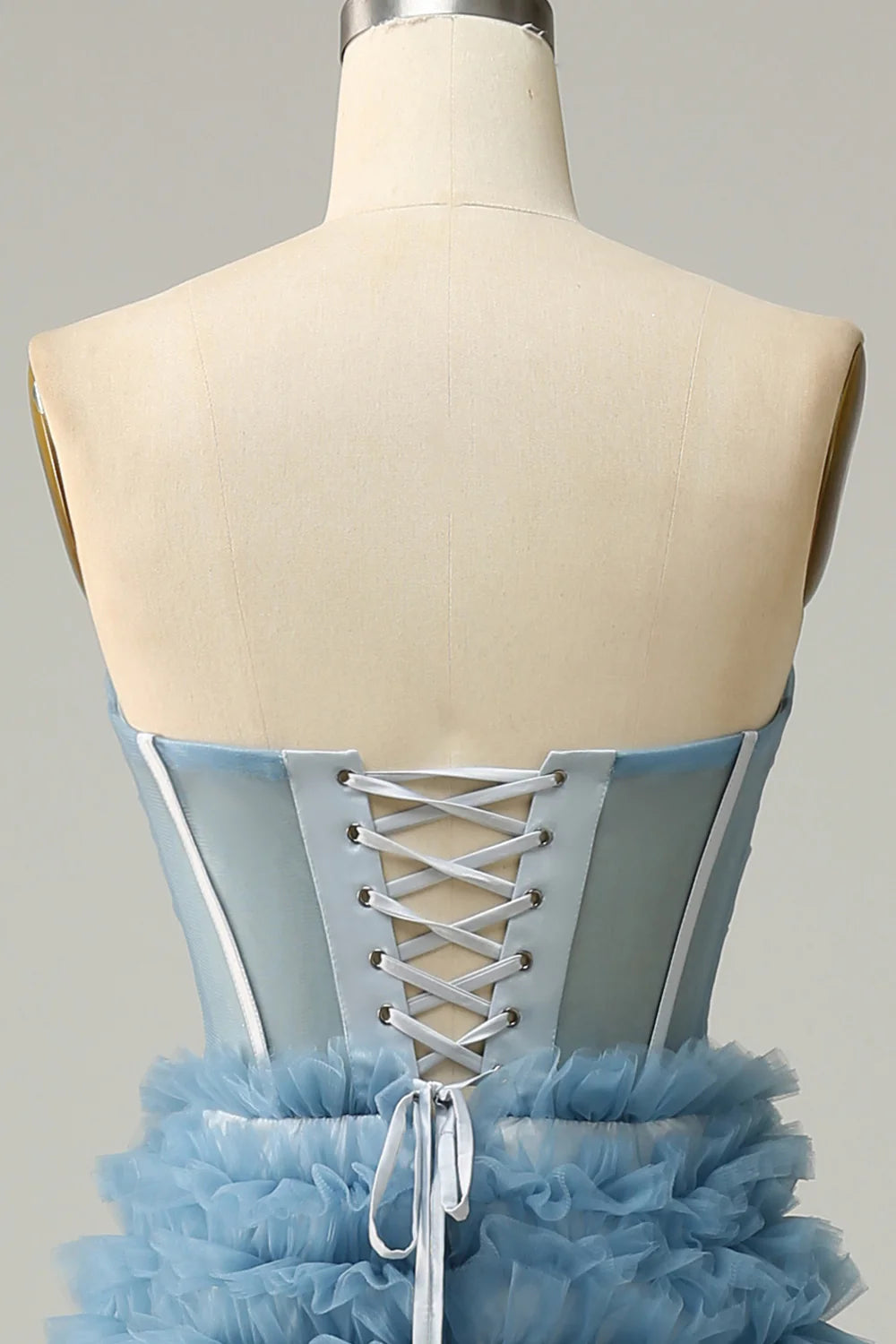DingJiDress A Line Sweetheart Grey Blue Long Prom Dress with Ruffles
