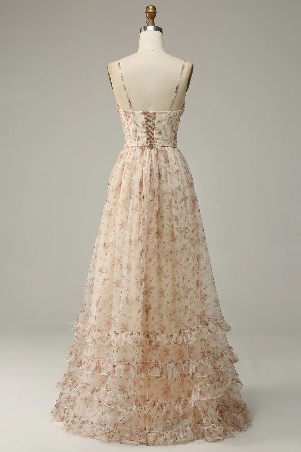 DingJiDress  Apricot A Line Print Prom Dress with Slit