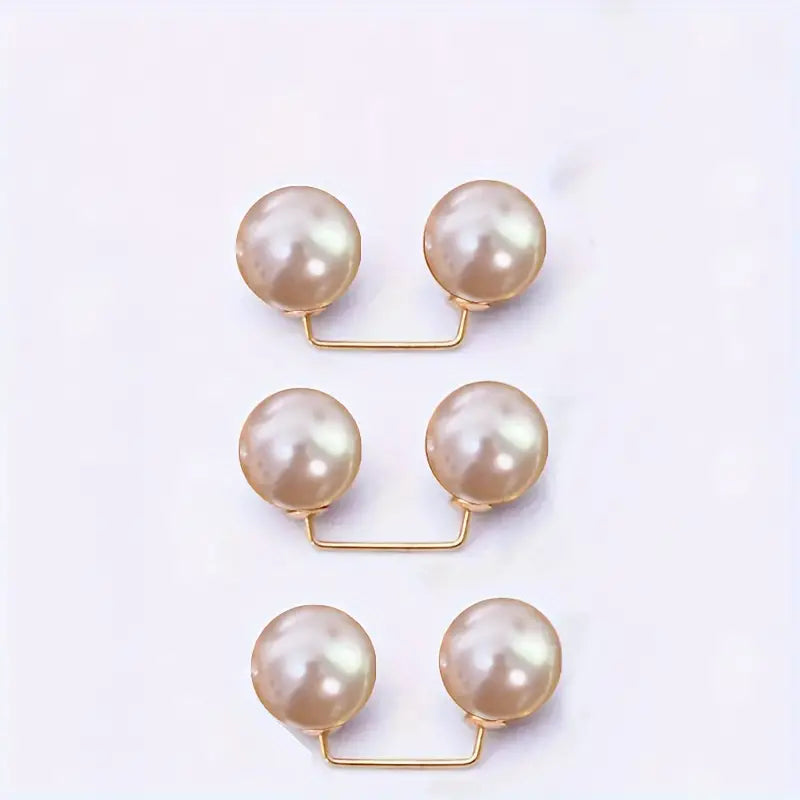 DingJi 3pcs Pearl Brooch Pins - Adjustable, Anti-Slip, Safety Pin for Waist Cinching, Collar Adjusting, Scarf Securing, Fashion Accessories with Champagne, Grey, White Imitation Pearls Button - Perfect for Dress, Shirt, and Outfit Decoration