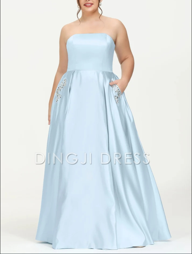 DingJiDress Evening Dress A-line Strapless Floor-length Princess Dress Sweep Train Plus Size Elegant Formal Dress