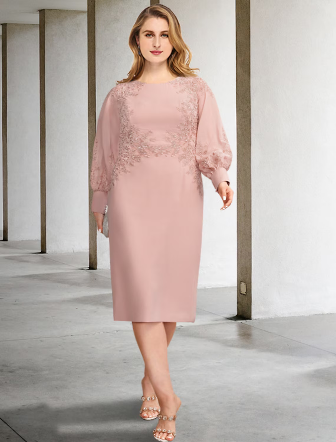 Plus Size Curve Mother of the Bride Dresses Elegant ress Formal Long Sleeve Chiffon with Appliques