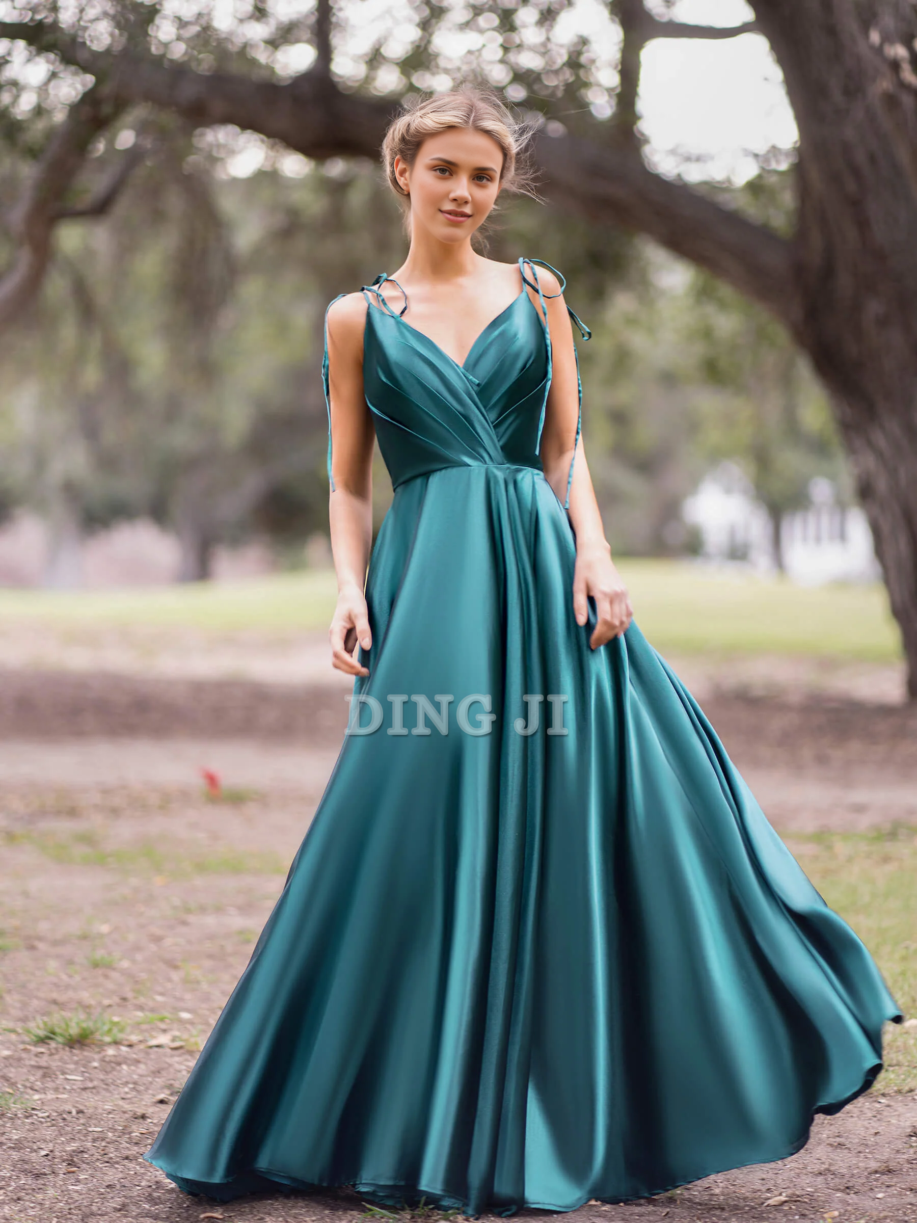 DingJiDress Evening Dress V Neck Lace up A-Line Pleated Floor Length High Quality Elegant Formal Wear Dresses Wedding Guest Dresses