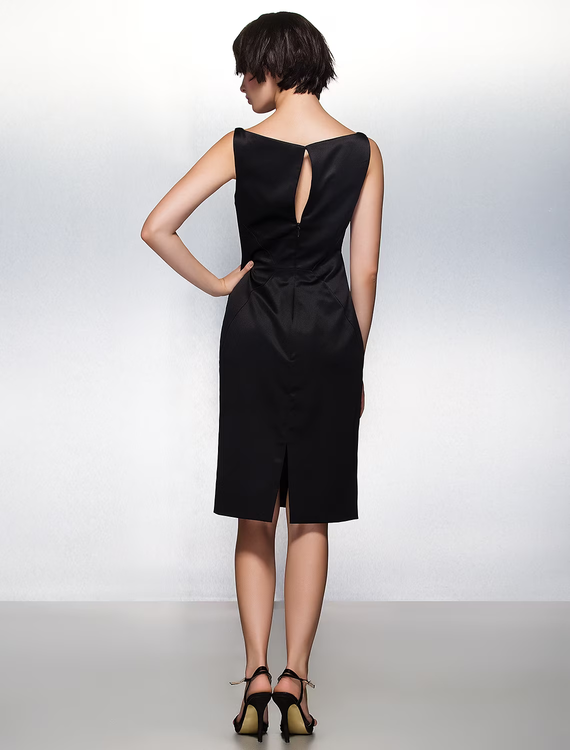 Party Dress Wedding Guest Knee Length Sleeveless Bateau Neck Satin with Pleats