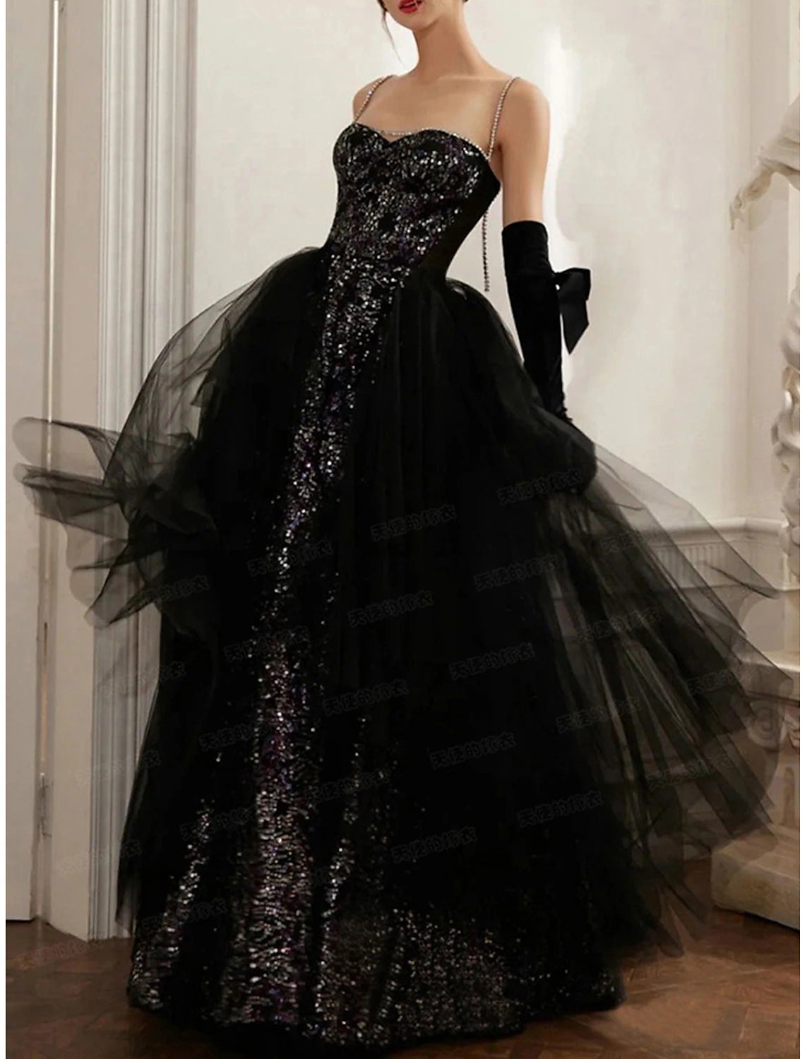 A-Line Evening Gown Black Dress Sparkle & Shine Dress Prom photoshoot Floor Length Sleeveless Strapless Sequined with SequinA-Line Evening Gown Black Dress Sparkle & Shine Dress Prom photoshoot Floor Length Sleeveless Strapless Sequined with Sequin