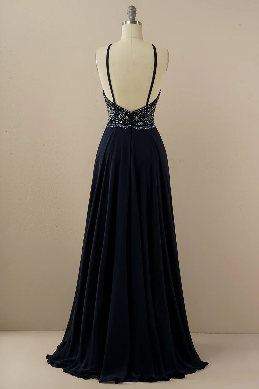 DingJiDress Halter Beaded Backless Prom Dress