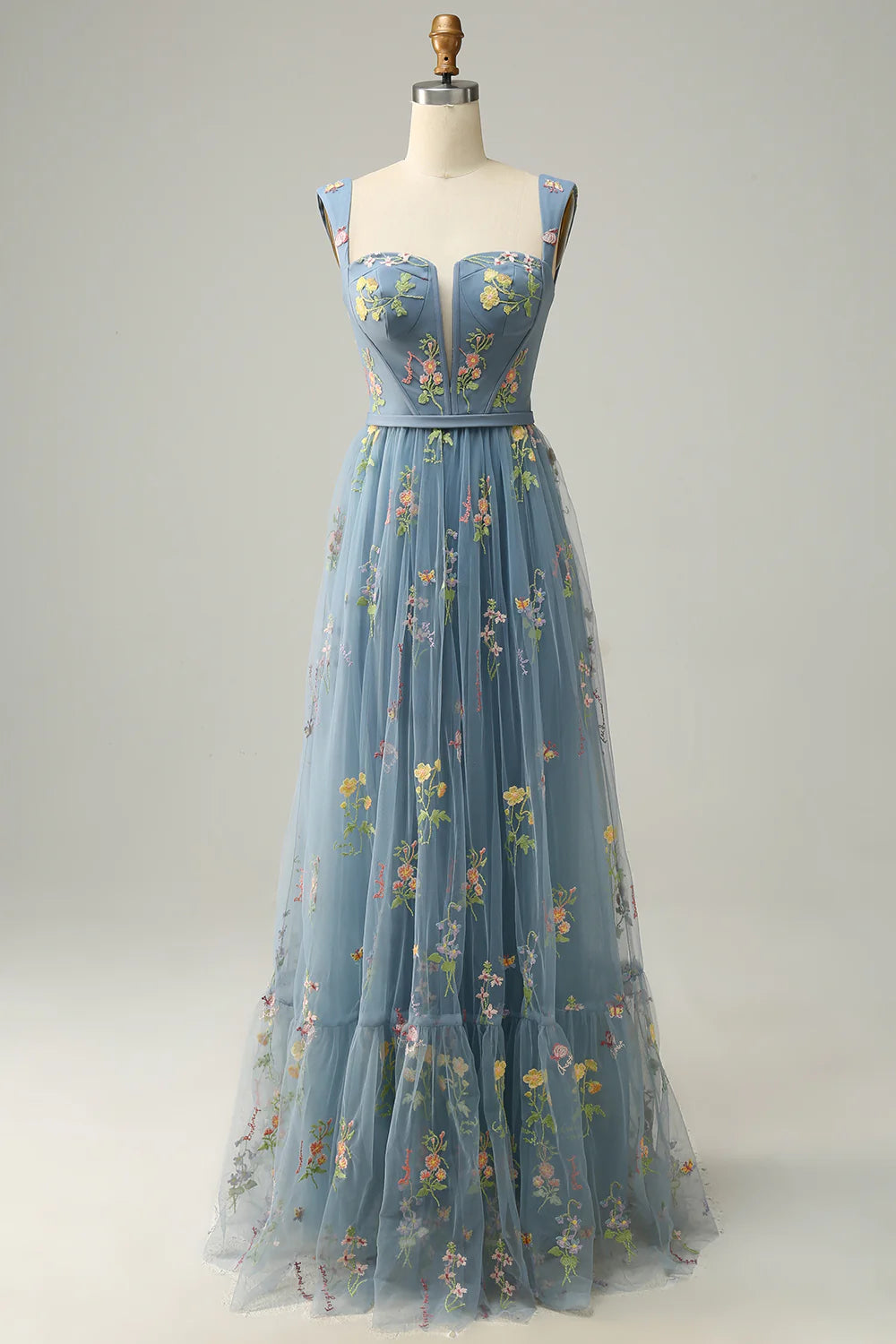 DingJiDress A-Line Square Neck Purple Long Prom Dress with Embroidery