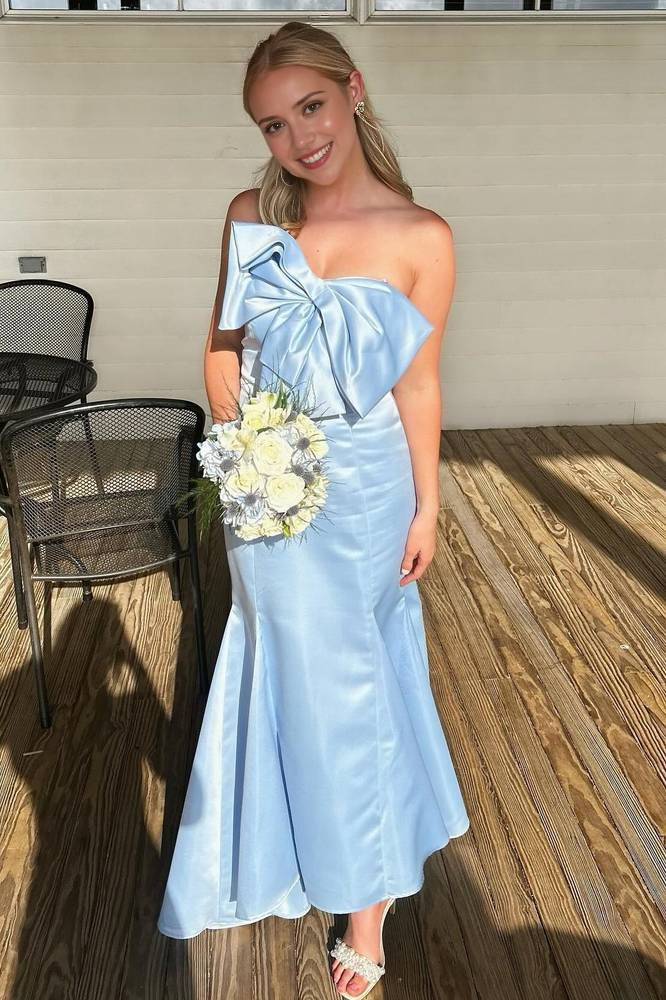 DingJiDress Formal Dress Elegant Mermaid Bow Strapless Empire Backless Cute Prom Dress