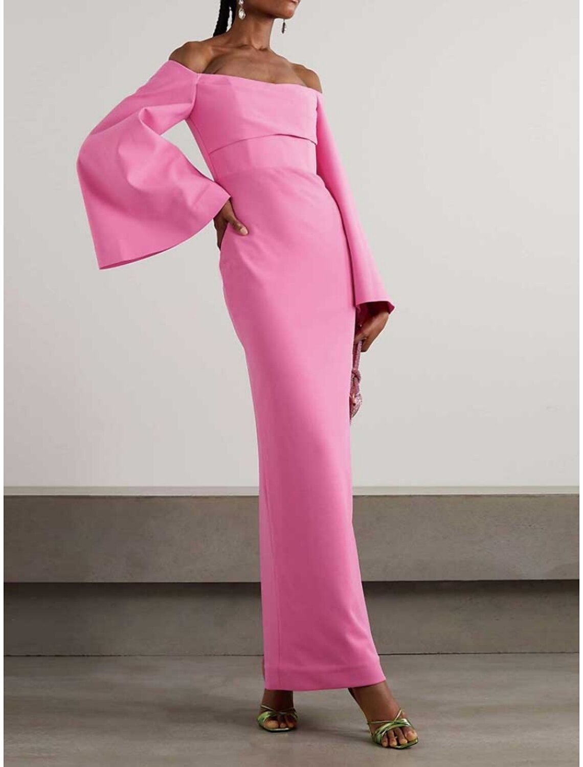 DingJiDress Sheath / Column Evening Gown Elegant Dress Formal Ankle Length Long Sleeve Scoop Neck Stretch Fabric with Ruched