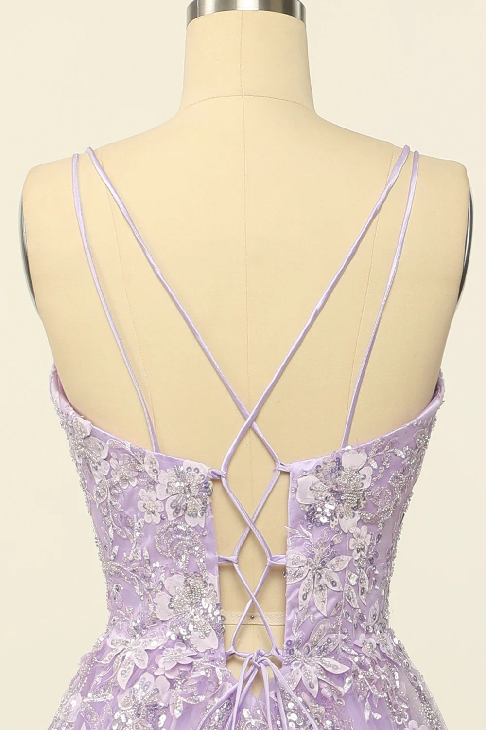 DingJiDress Purple Spaghetti Straps Prom Dress With Appliques