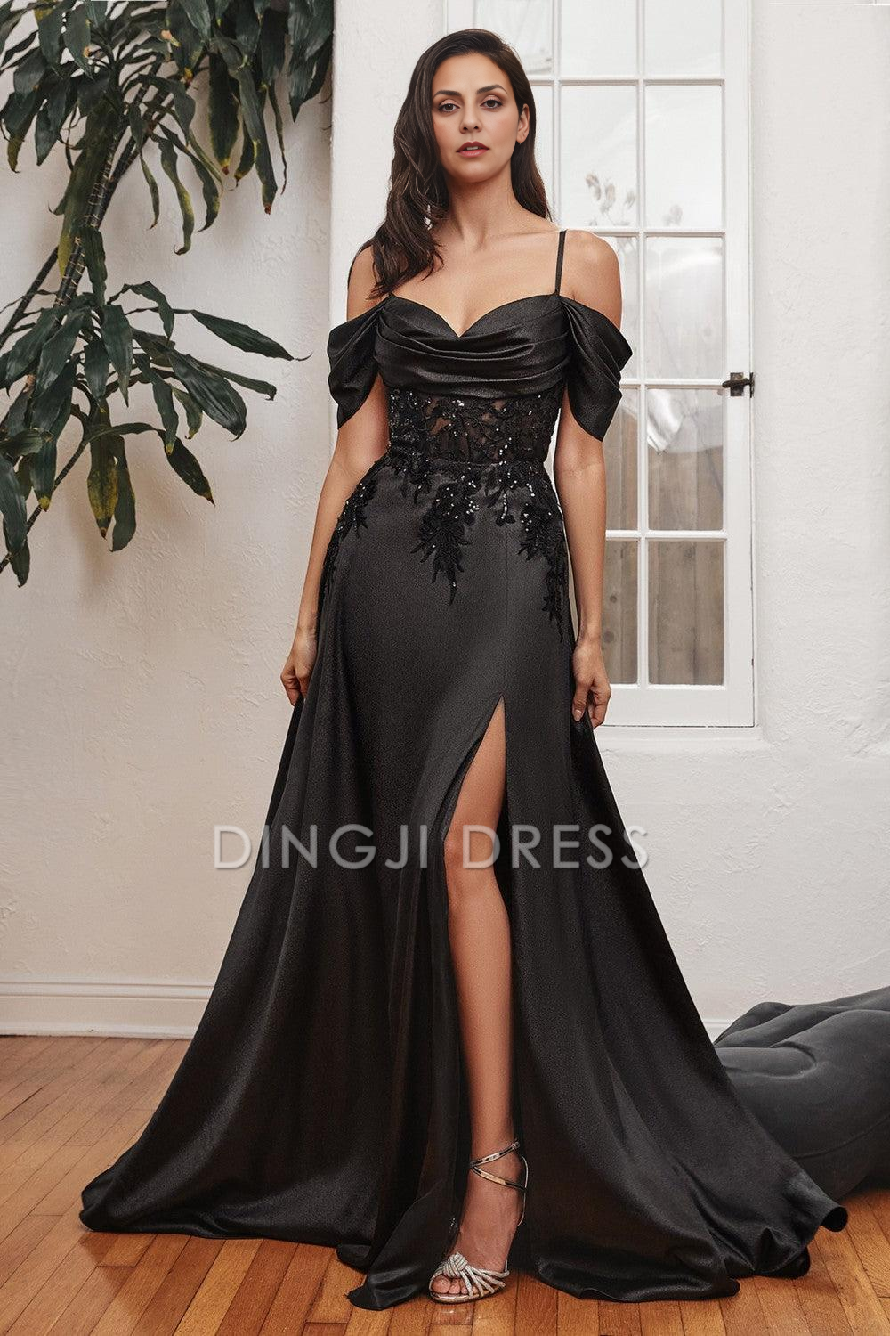 DingJiDress Evening Dress Off Shoulder Spaghetti Strap Sweetheart Lace Applique Side Fork Fashion Mother Of The Bride Dress