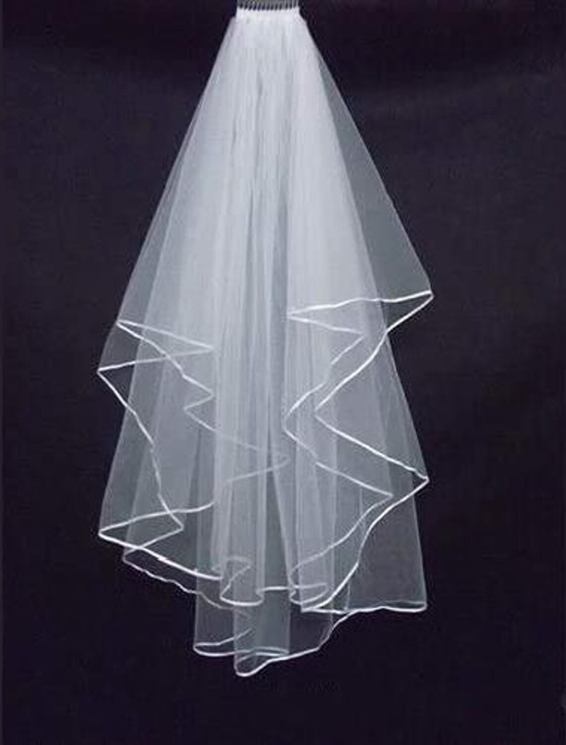 DingJiDress two layers short veil with comb ribbon edge white ivory bride wedding accessories & #40