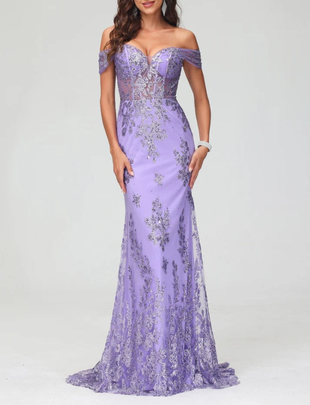 DingJiDress Evening Dress Luxurious Mermaid Off Shoulder Lace Applique Sweep Train Exquisite Formal Dress