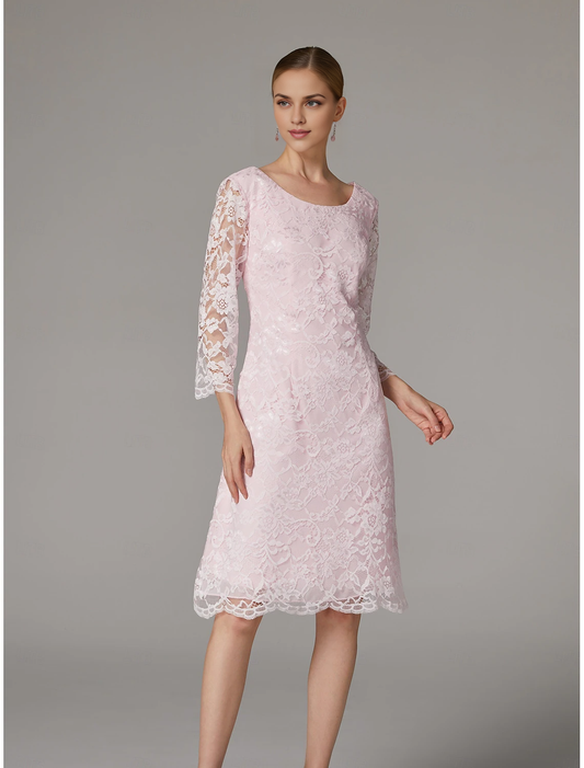 DingJiDress November December Autumn Winter Wedding Guest Dress A-Line Dress Suit Elegant Plus Size Jewel Neck Tea Length Lace Mother of the Groom / Bride Dresses