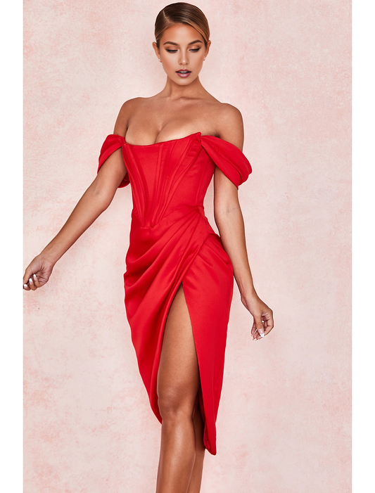 DingJiDress Hot Sale Short Prom Dress Sheath Cocktail Elegant Holiday Sleeveless Off Shoulder Pleats Slit Dress Masquerade Dress Charming New Homecoming Dress