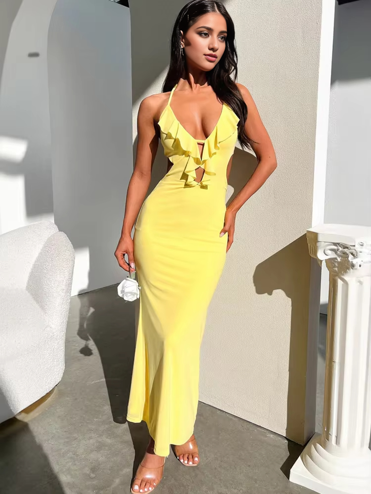DingJiDress Evening Dress High Split Slim Sleeveless Sexy Dress Elegant Party Long Dresses Backless Bodycon Charming Formal Wear Dresses