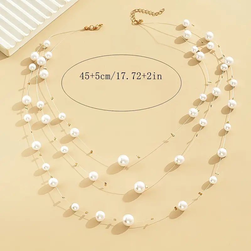DingJi Baroque Elegant Three-layer Imitation Pearl Star Necklace For Ladies Banquet Elegant Imitation Pearl Necklace