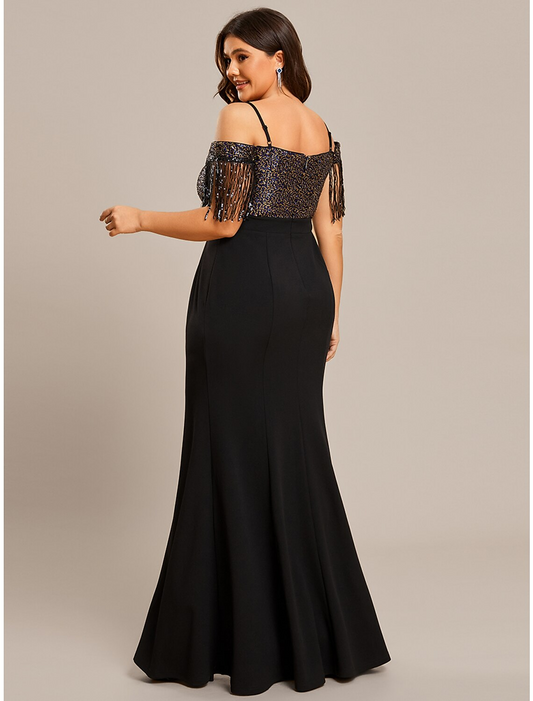 Wedding Guest Dresses Dress Formal Floor Length Short Sleeve Off Shoulder Stretch Fabric with Tassel