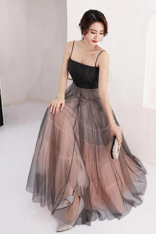 DingJiDress A Line Evening Dresses Scoop Straps Tulle