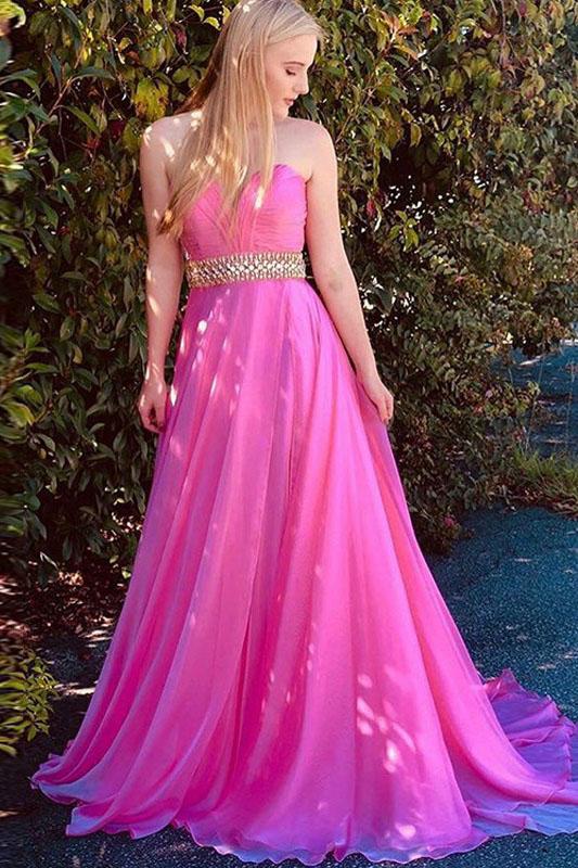 DingJiDress Prom Dresses A Line Sweetheart Beaded Bodice Chiffon Sweep Train