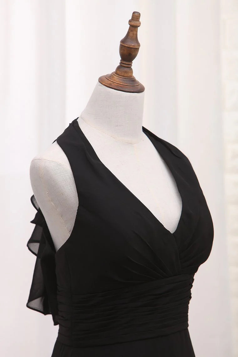 DingJiDress Bridesmaid Dresses A Line With Ruffles Floor Length Chiffon V Neck