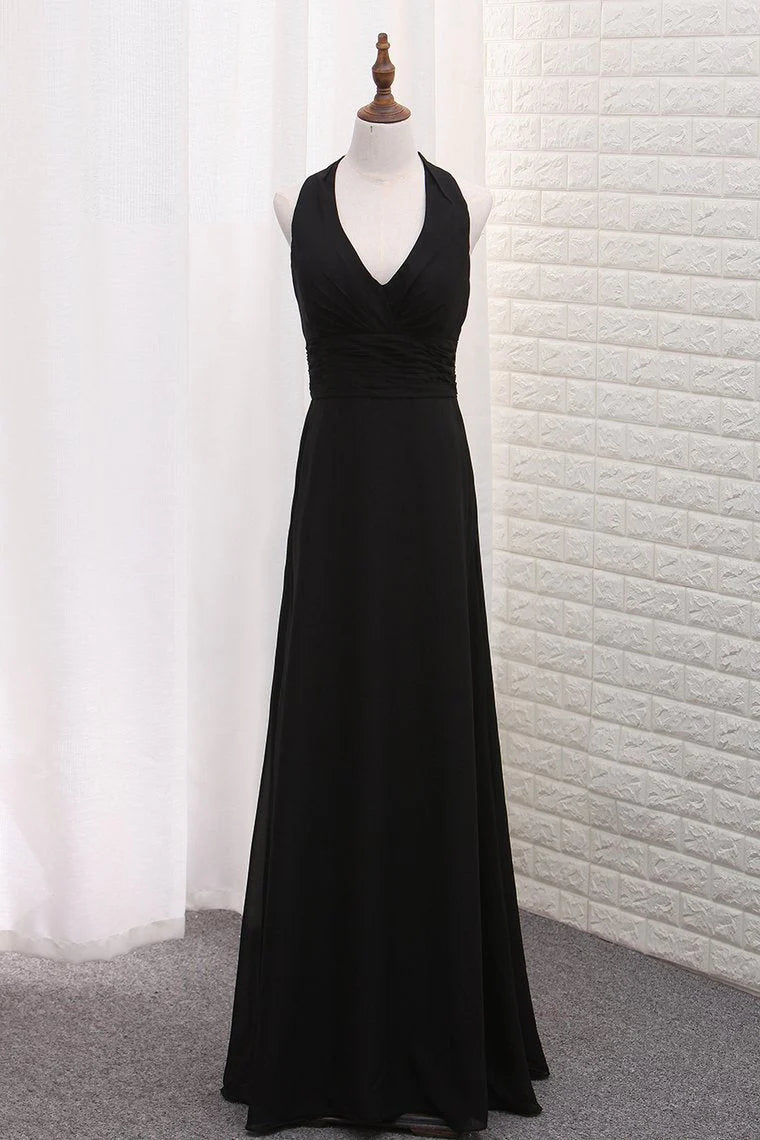 DingJiDress Bridesmaid Dresses A Line With Ruffles Floor Length Chiffon V Neck