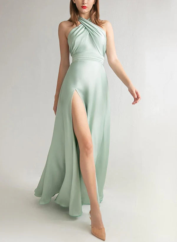 DingJiDress A-Line/Princess Halter Floor-Length Long Bridesmaid Dresses