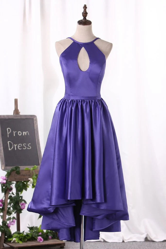 DingJiDress Cocktail Dresses Asymmetrical Spaghetti Straps A Line Satin