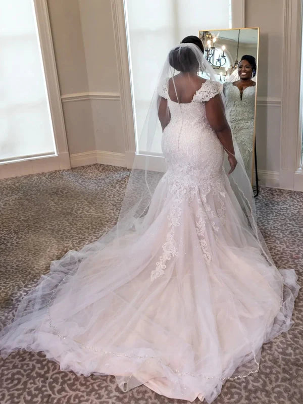 Off the Shoulder Applique Mermaid Beaded Wedding Dress