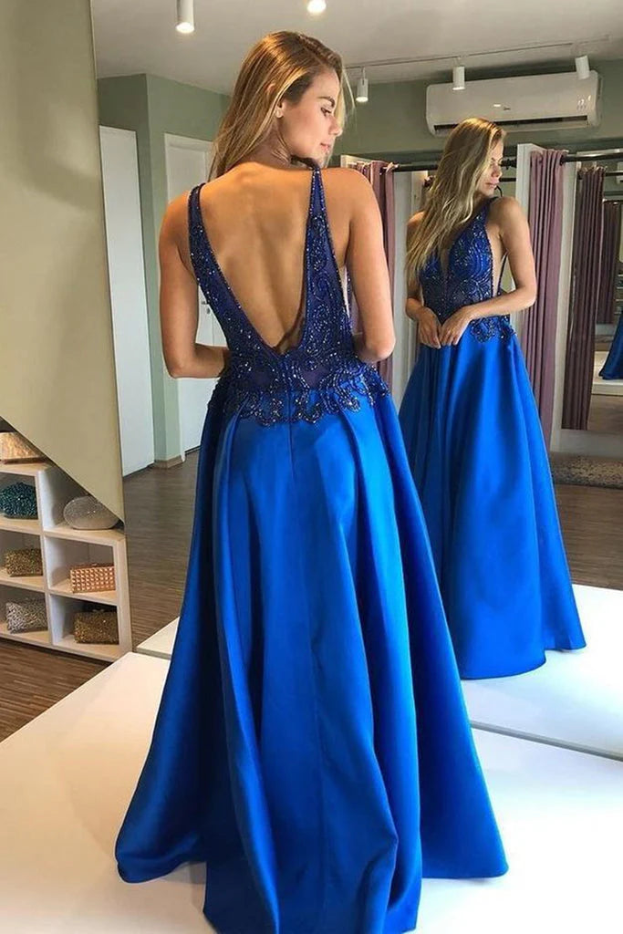 DingJiDress Prom Dresses Beading Real Made V Neck Satin Long Evening Dresses