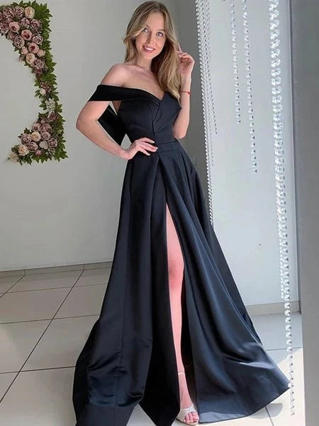 DingJiDress Prom Dresses Off The Shoulder Stretch Satin A Line With Applique